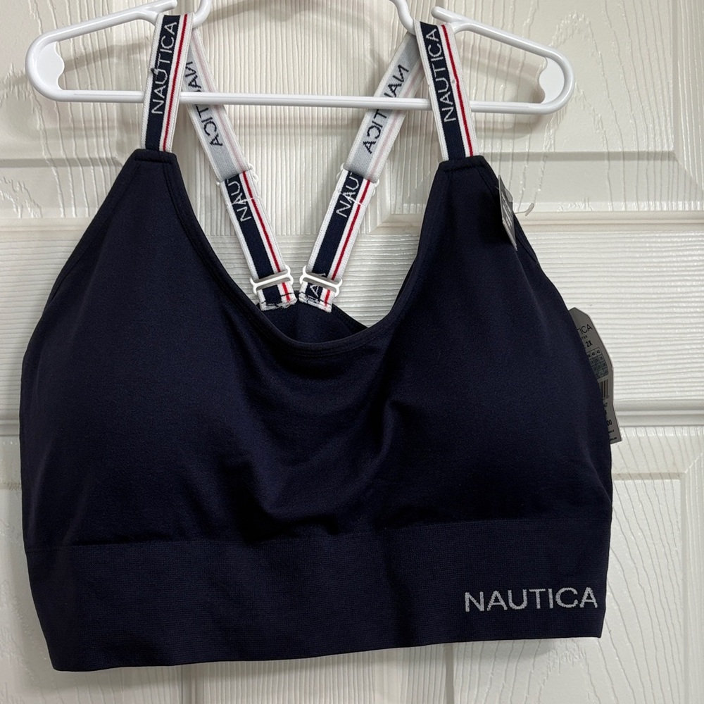 Nautica Navy Bralette with Red & White Logo Straps
